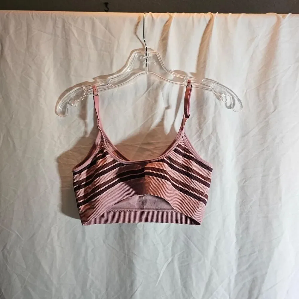 lucky brand pink maroon striped stretchy padded lounge bra - Picture 2 of 3